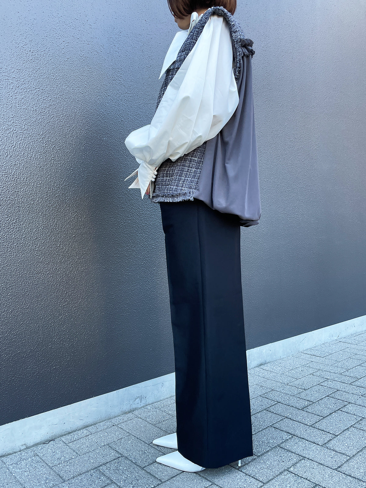 Frill wide pant Black