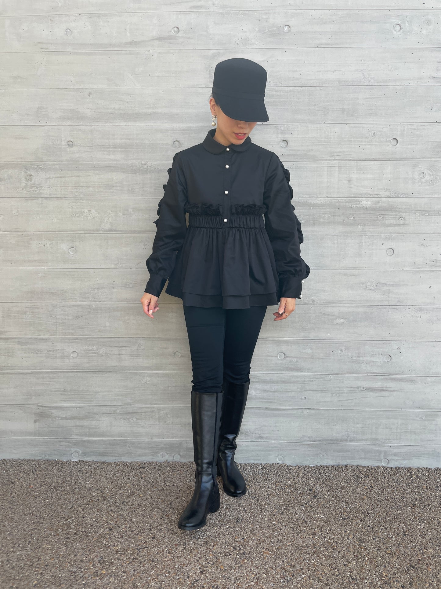 Peplum Frill Blouse Black