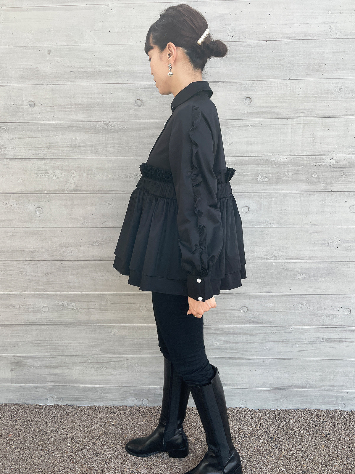 Peplum Frill Blouse Black