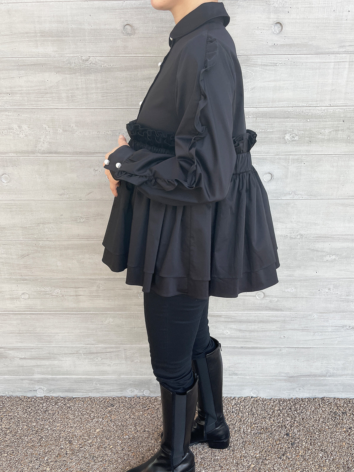 Peplum Frill Blouse Black
