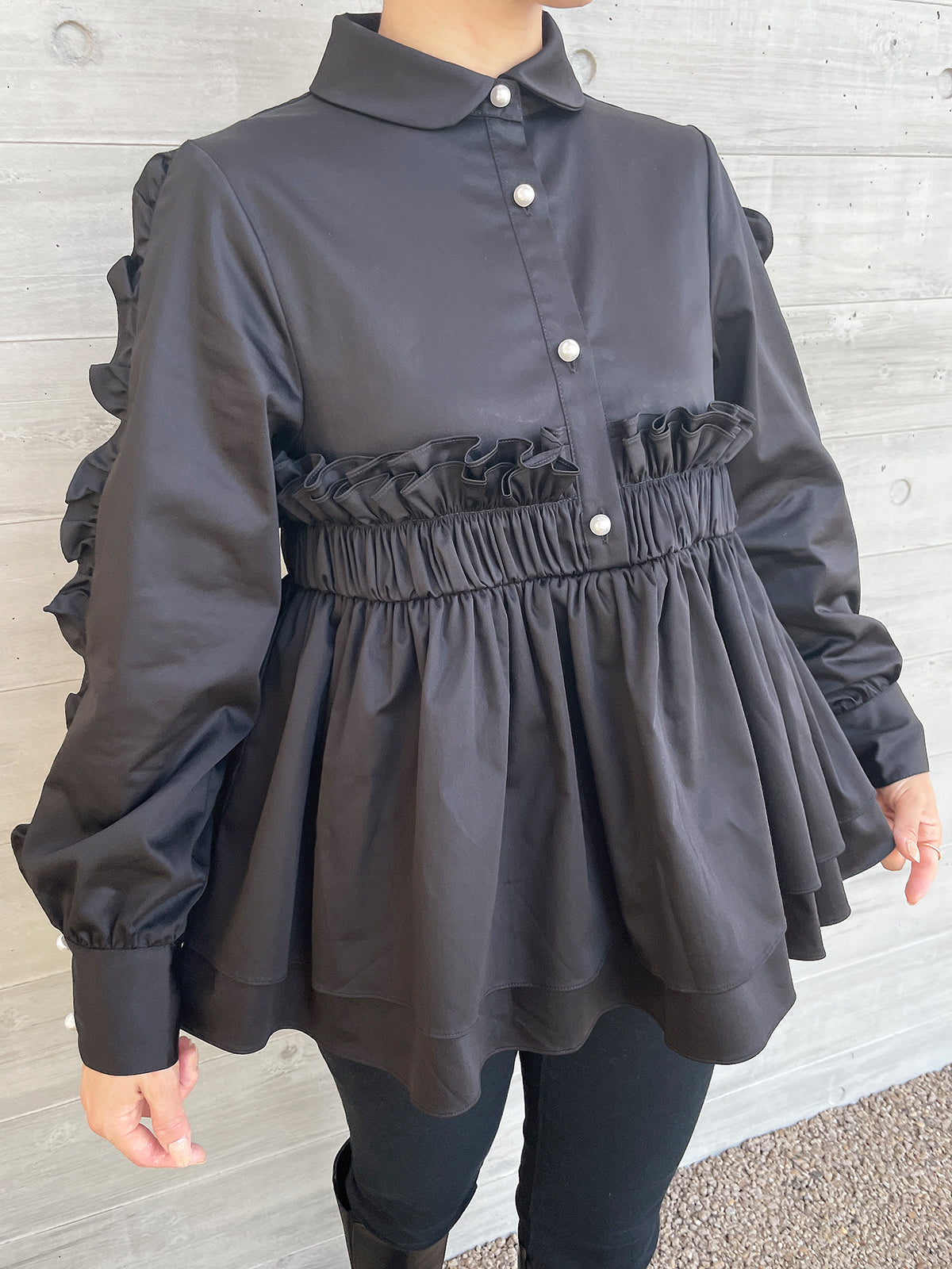 Peplum Frill Blouse Black