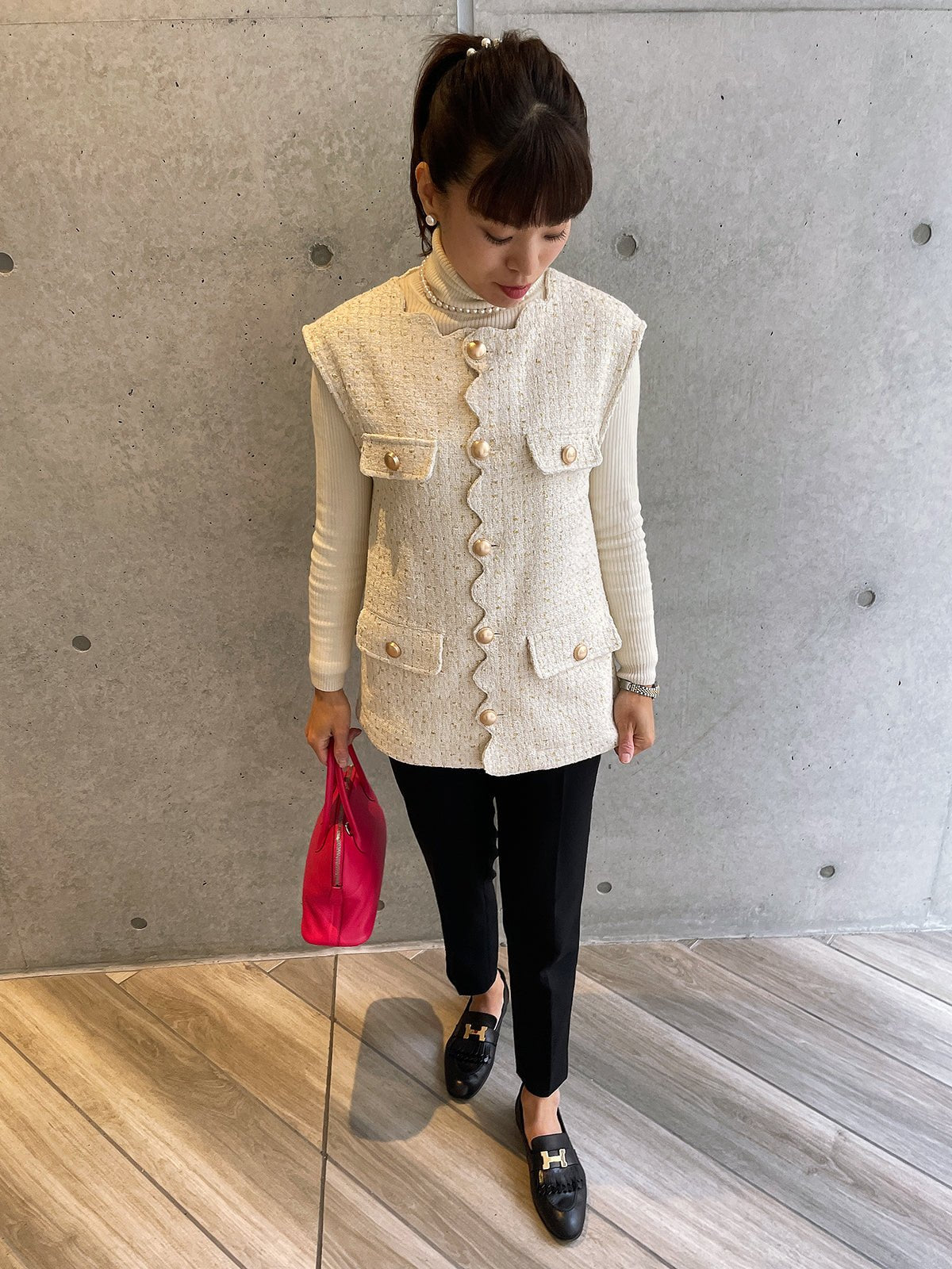 Scallop Tweed Gilet White
