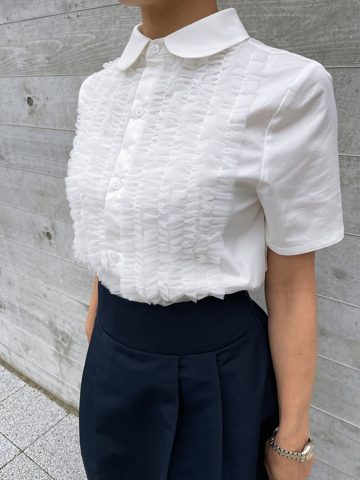 TULLE FRILL Blouse White