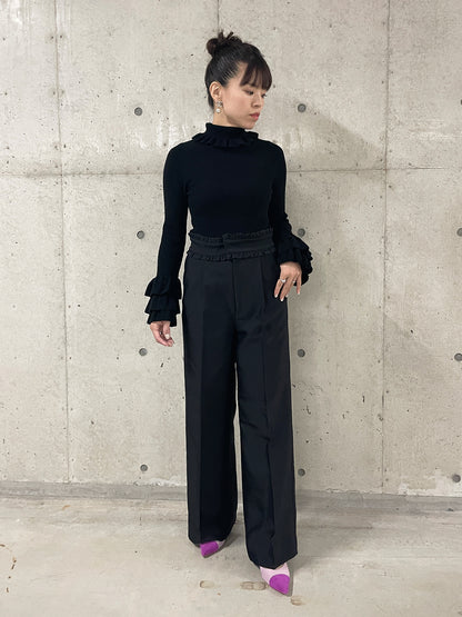 Frill wide pant Black