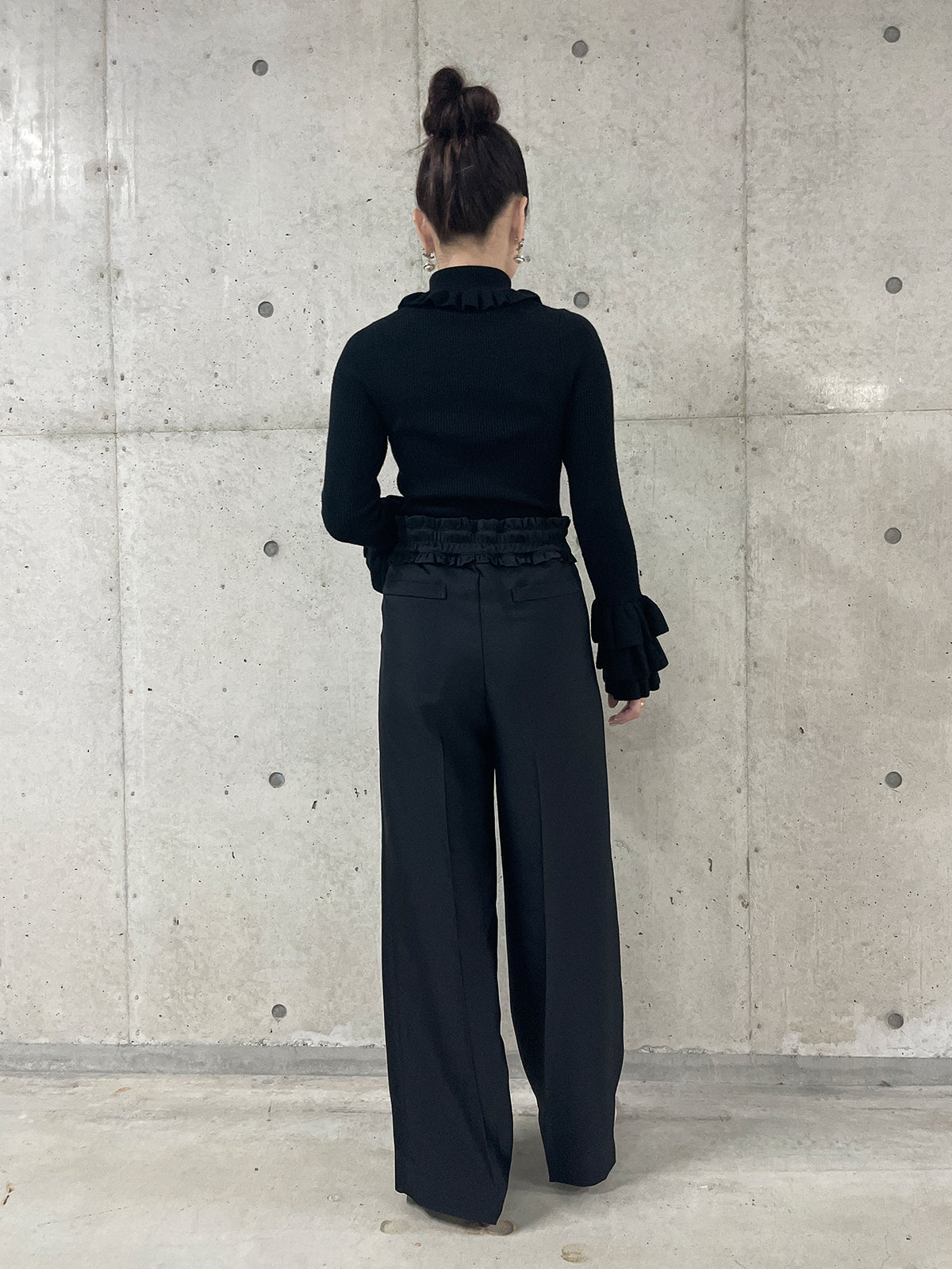 Frill wide pant Black