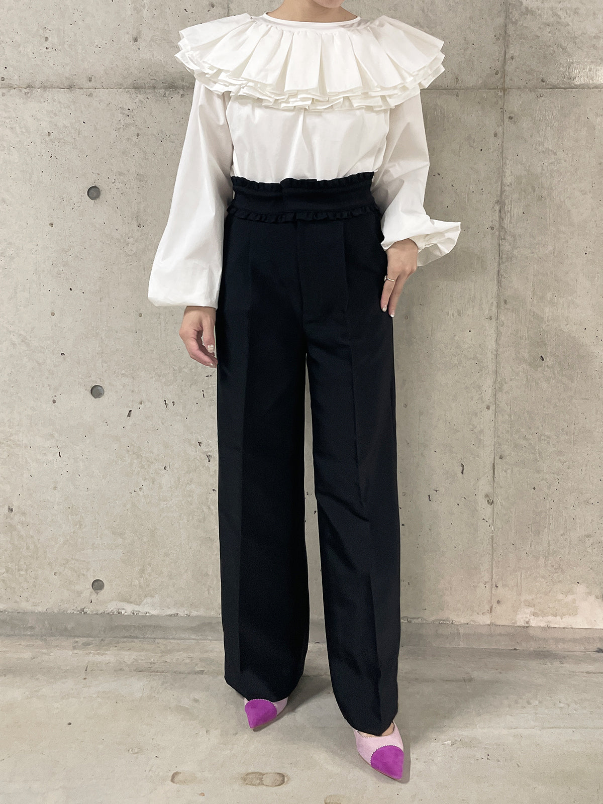 Frill wide pant Black / フリルワイドパンツ ブラック