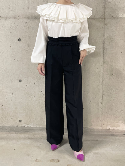 Frill wide pant Black