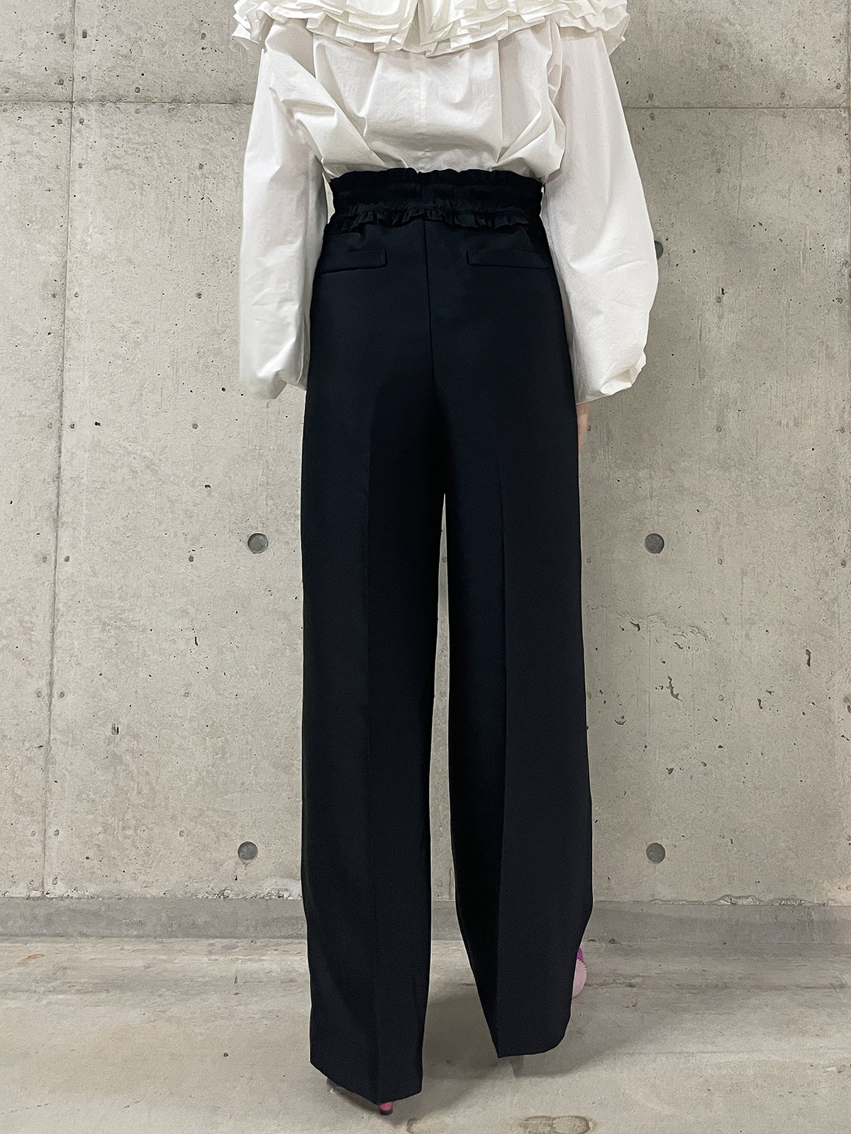 Frill wide pant Black