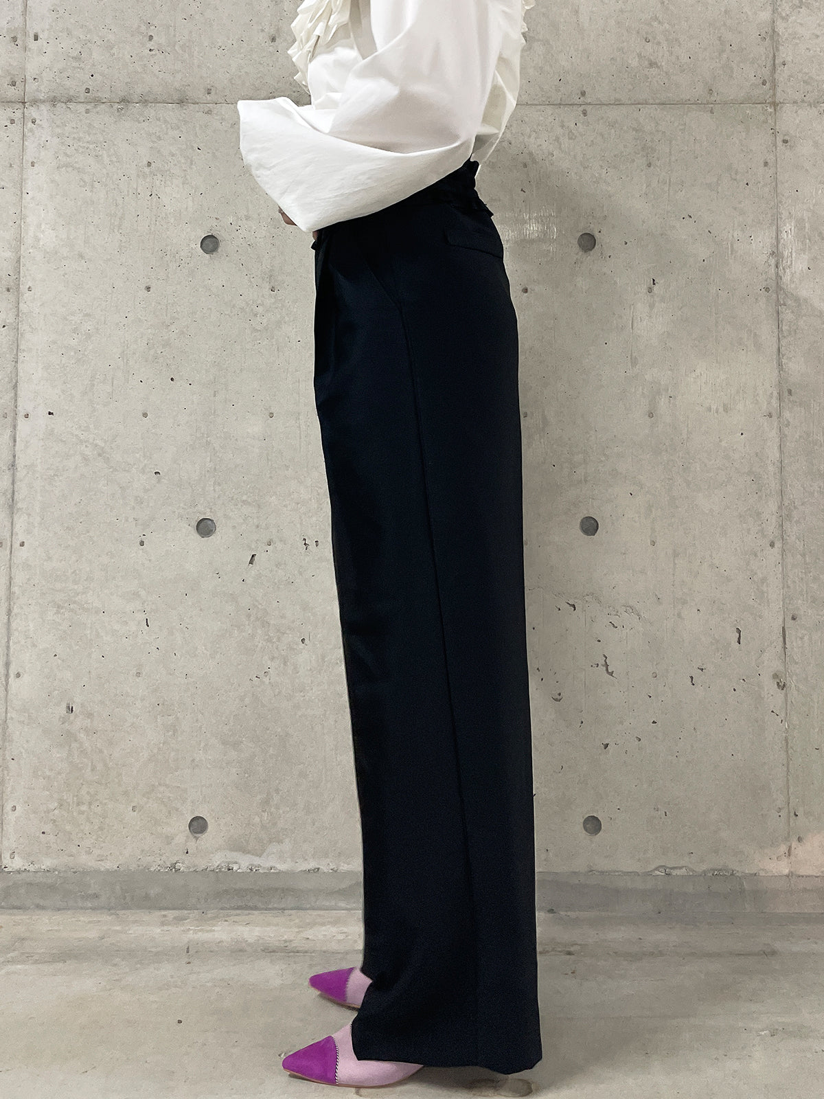 Frill wide pant Black