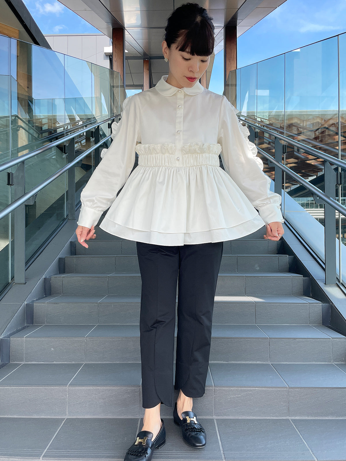 Peplum Frill Blouse White