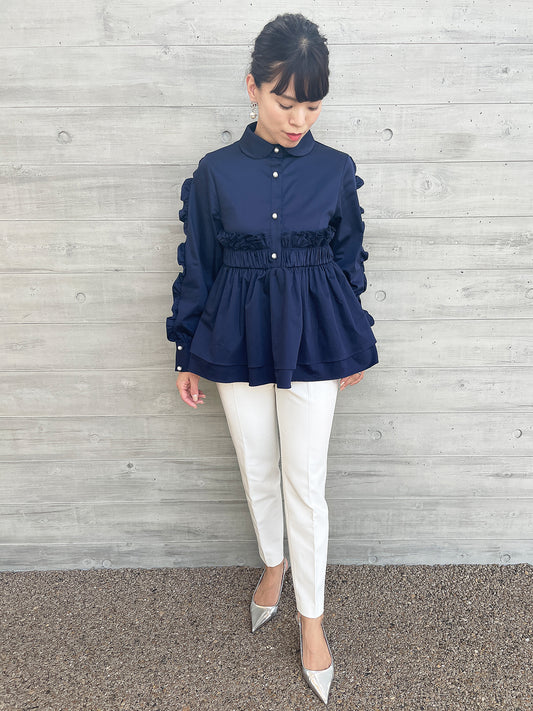 Peplum Frill Blouse Navy