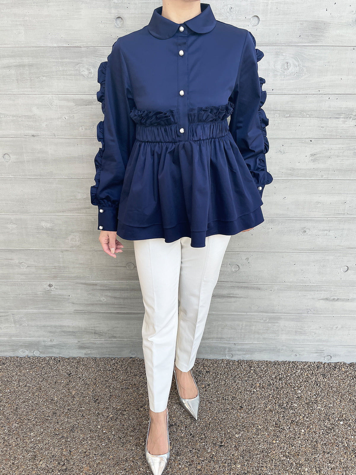 Peplum Frill Blouse Navy