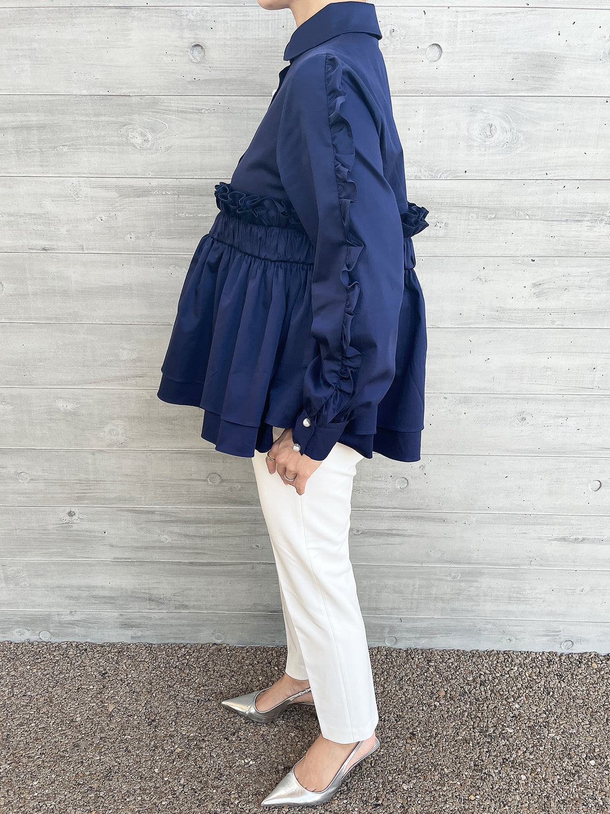 Peplum Frill Blouse Navy / ペプラムフリルブラウス ネイビー