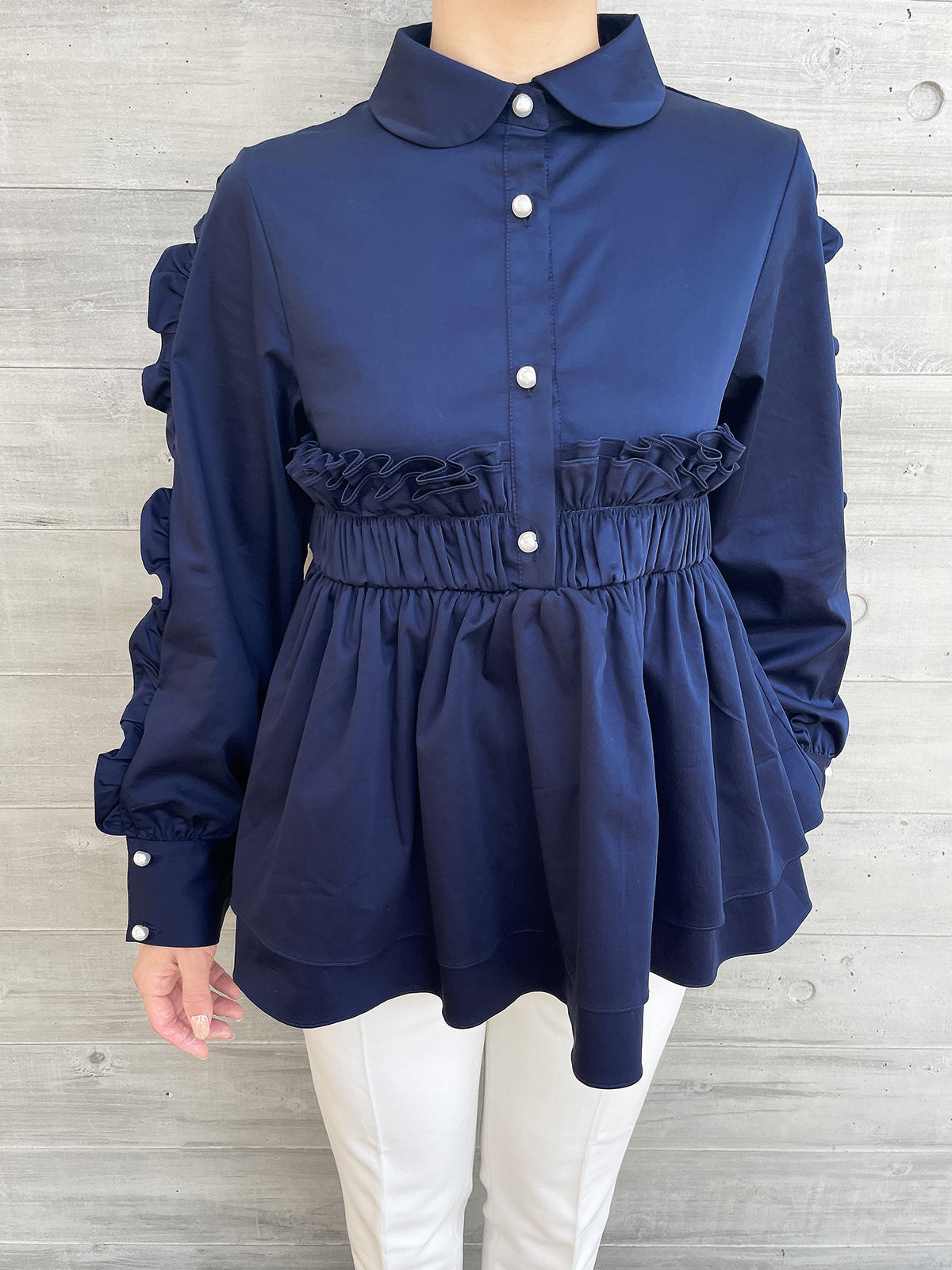 Peplum Frill Blouse Navy