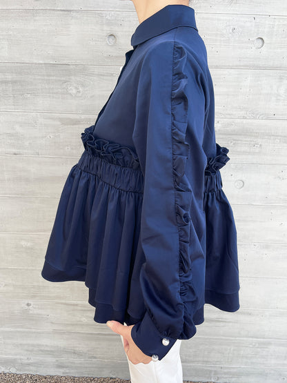 Peplum Frill Blouse Navy