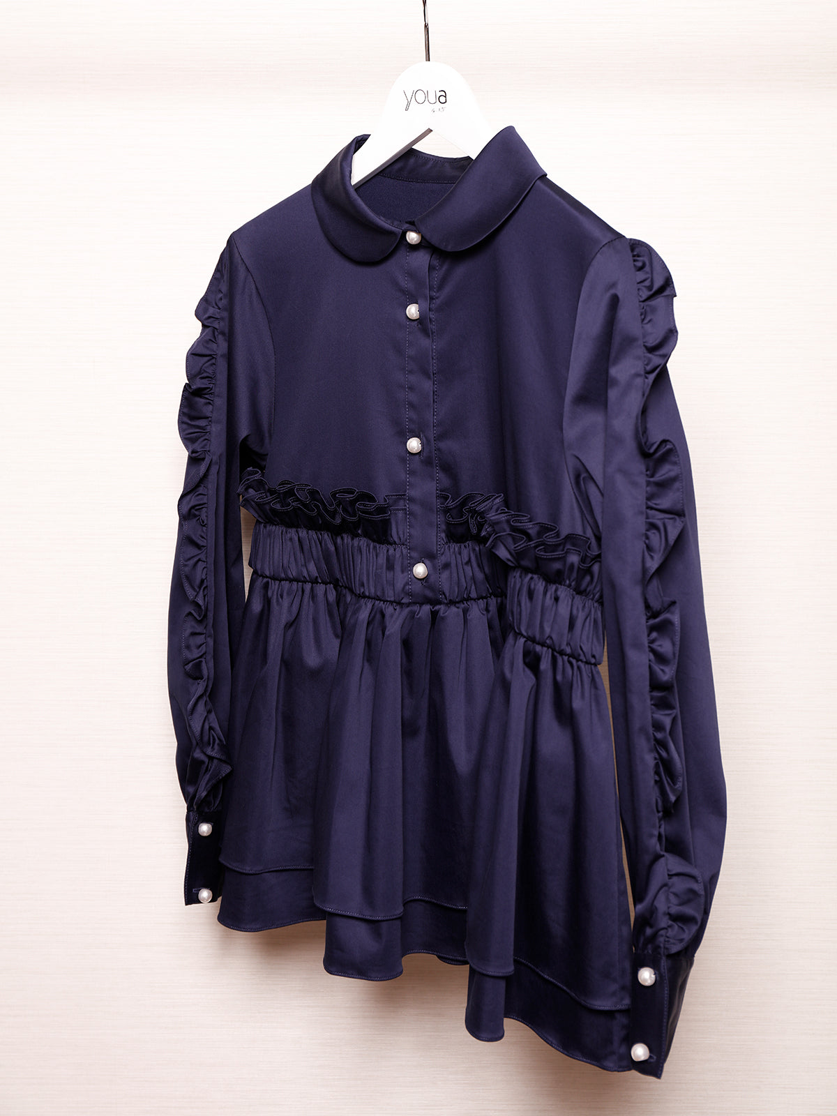 Peplum Frill Blouse Navy