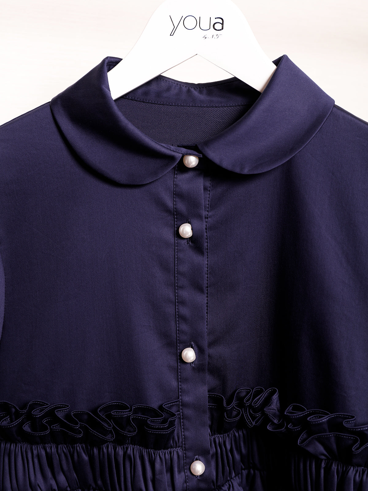 Peplum Frill Blouse Navy / ペプラムフリルブラウス ネイビー – youa