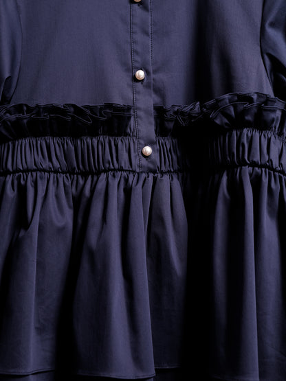 Peplum Frill Blouse Navy