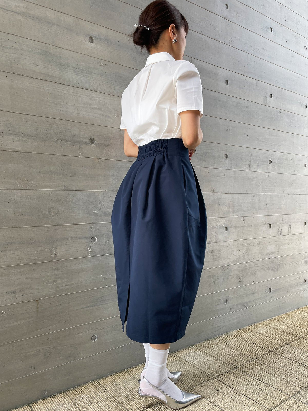 WINSOME COCOON Skirt Navy / ウィンサムコクーンスカート ネイビー