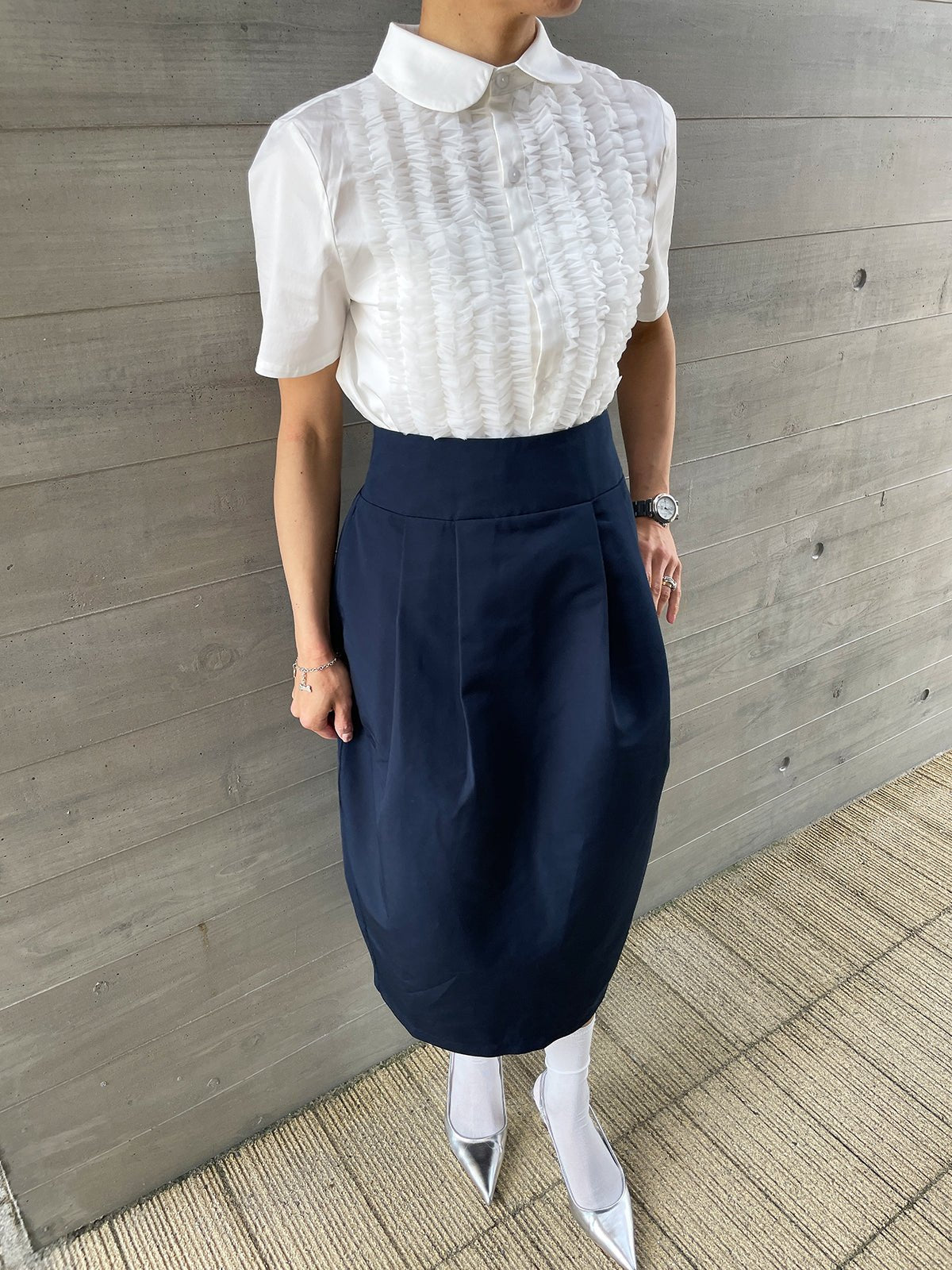 WINSOME COCOON Skirt Navy / ウィンサムコクーンスカート ネイビー