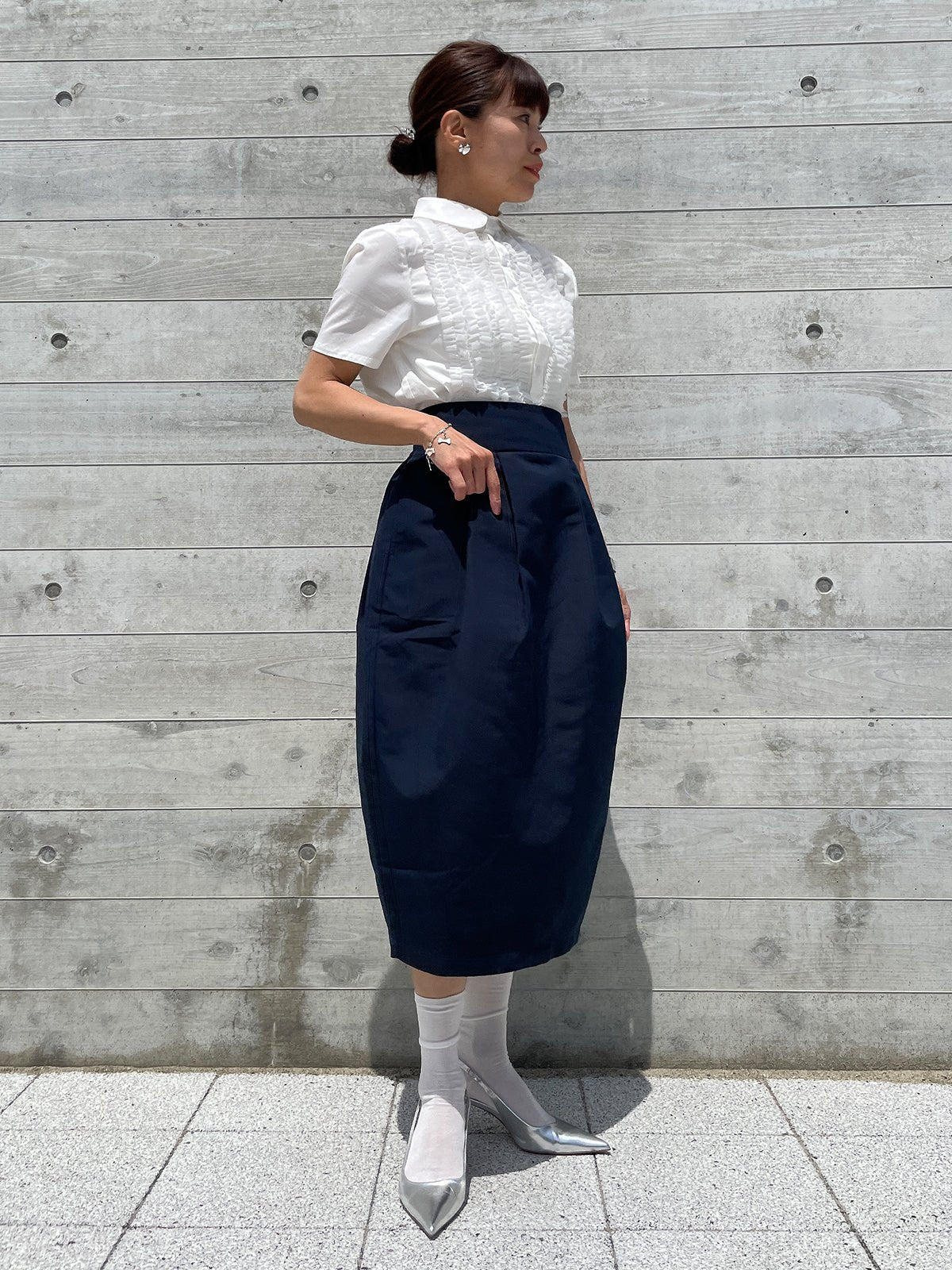 WINSOME COCOON Skirt Navy / ウィンサムコクーンスカート ネイビー