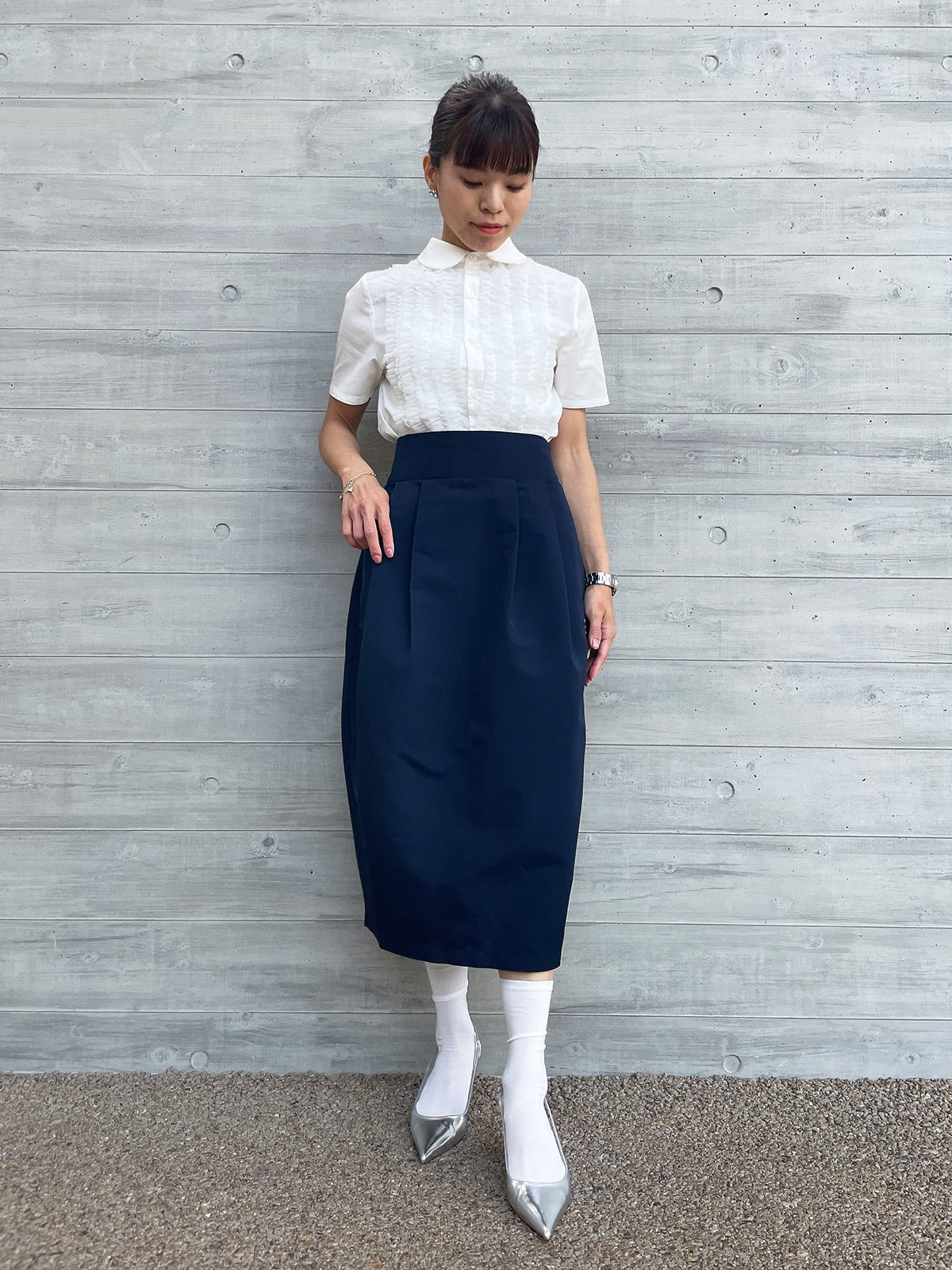 WINSOME COCOON Skirt Navy / ウィンサムコクーンスカート ネイビー