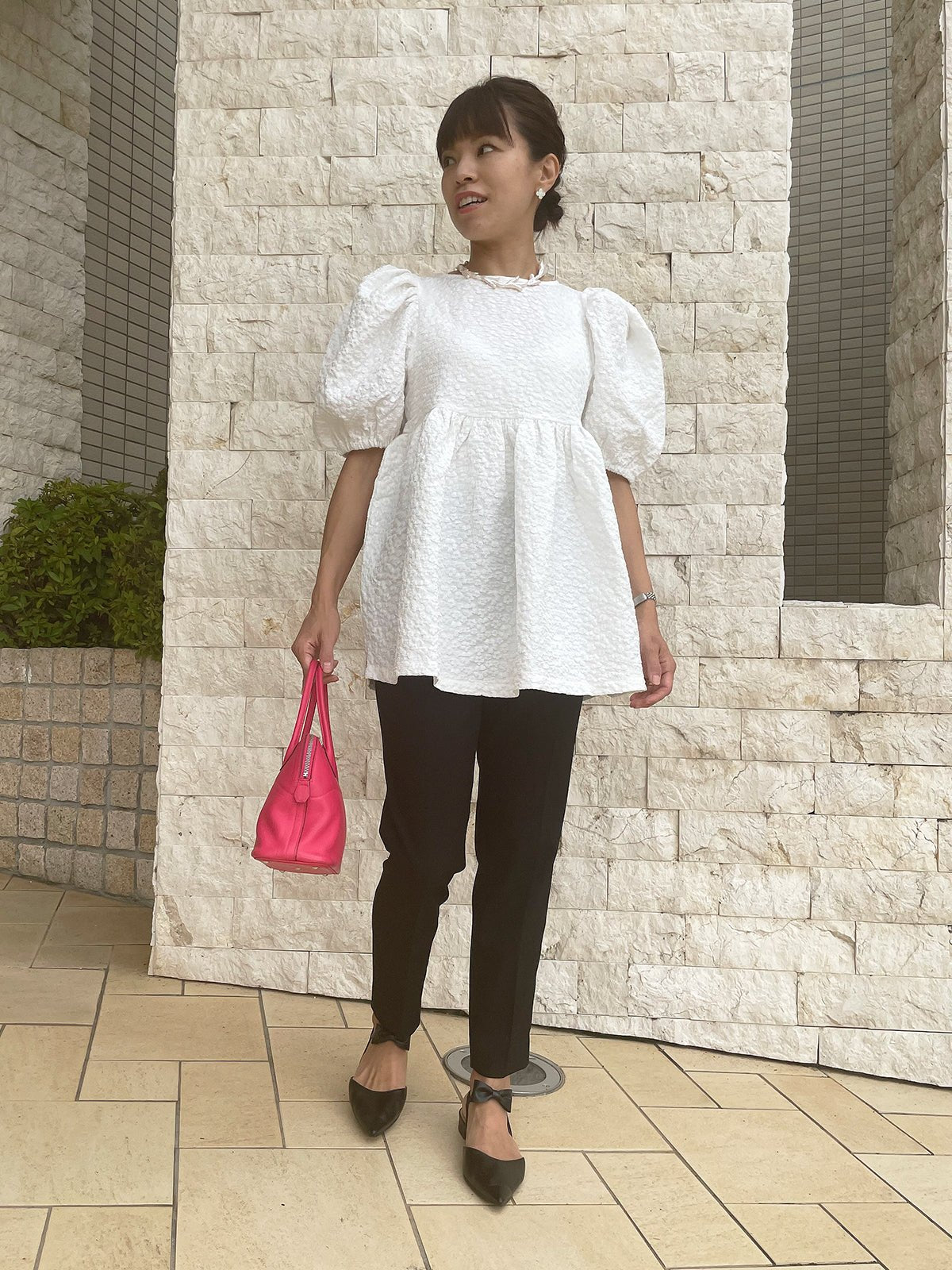 Jacquard Flowers Tops white / ジャガード フラワー トップス