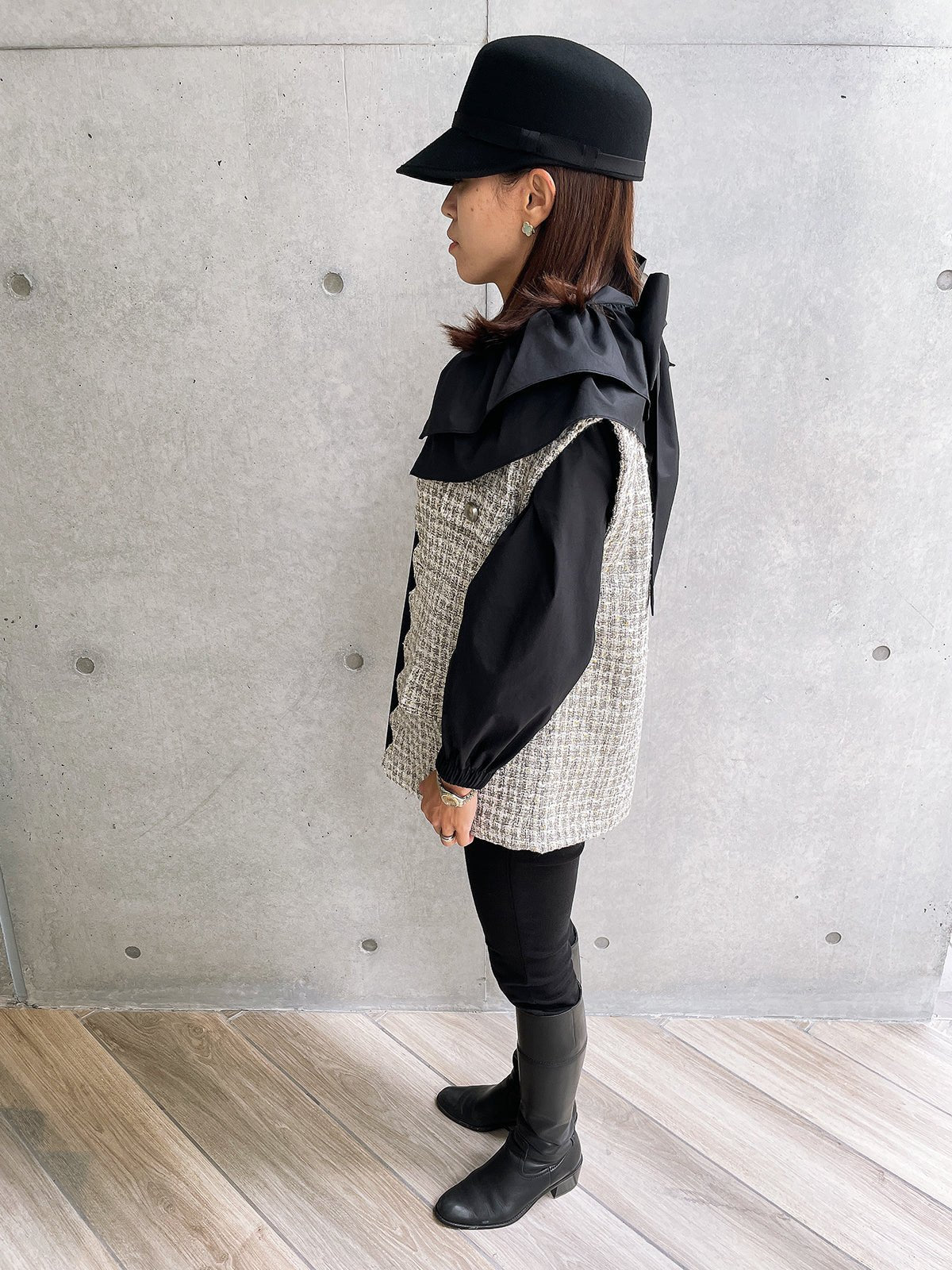 Scallop Tweed Gilet Gray / スカラップツイードジレ グレー – youa by NT