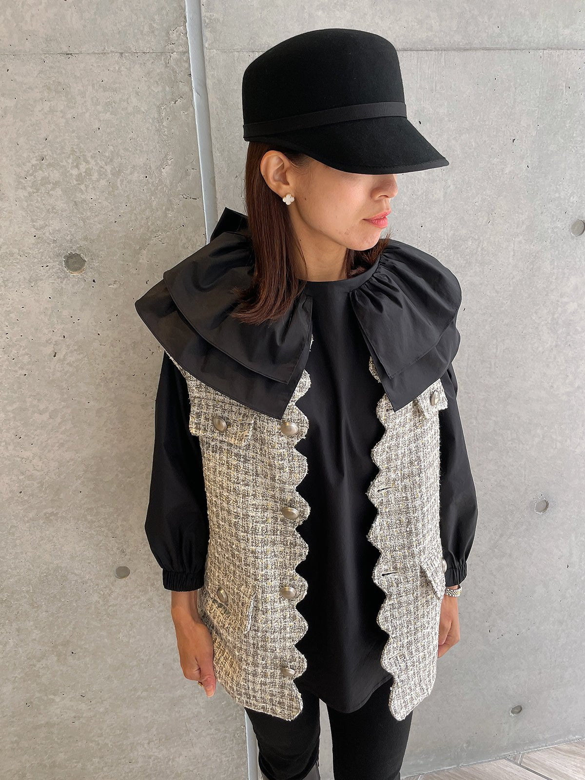 youa ユーア #youa #youabynt Scallop Tweed Gilet Gray スカラップツイードジレ グレー