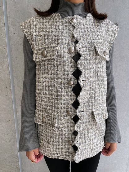 youa ユーア #youa #youabynt Scallop Tweed Gilet Gray スカラップツイードジレ グレー