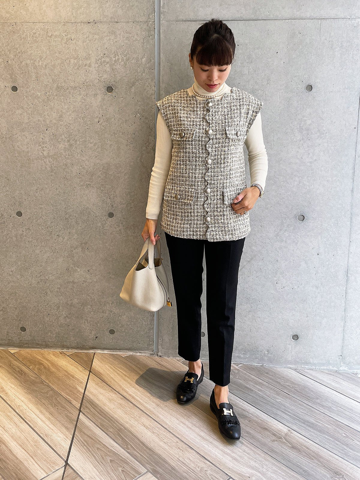 Scallop Tweed Gilet Gray / スカラップツイードジレ グレー – youa by NT