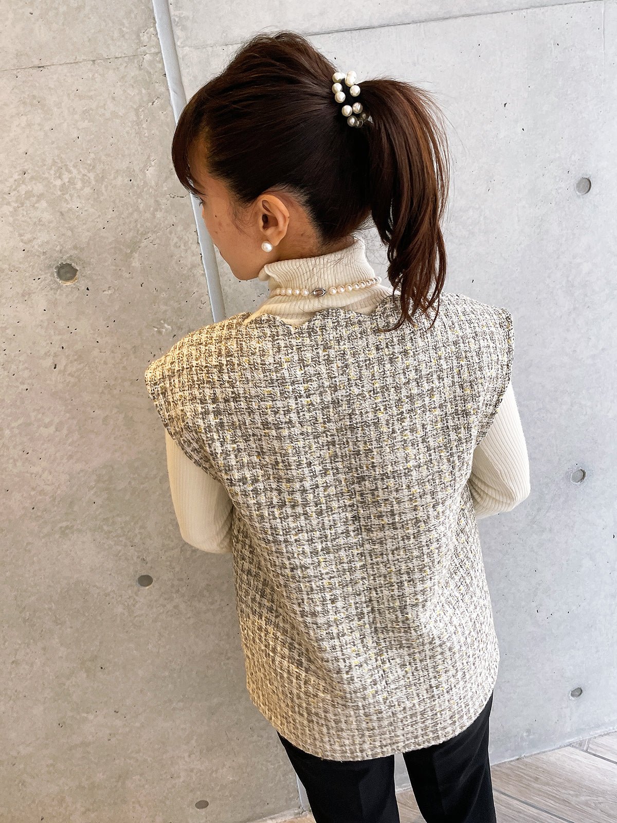 Scallop Tweed Gilet Gray / スカラップツイードジレ グレー – youa by NT