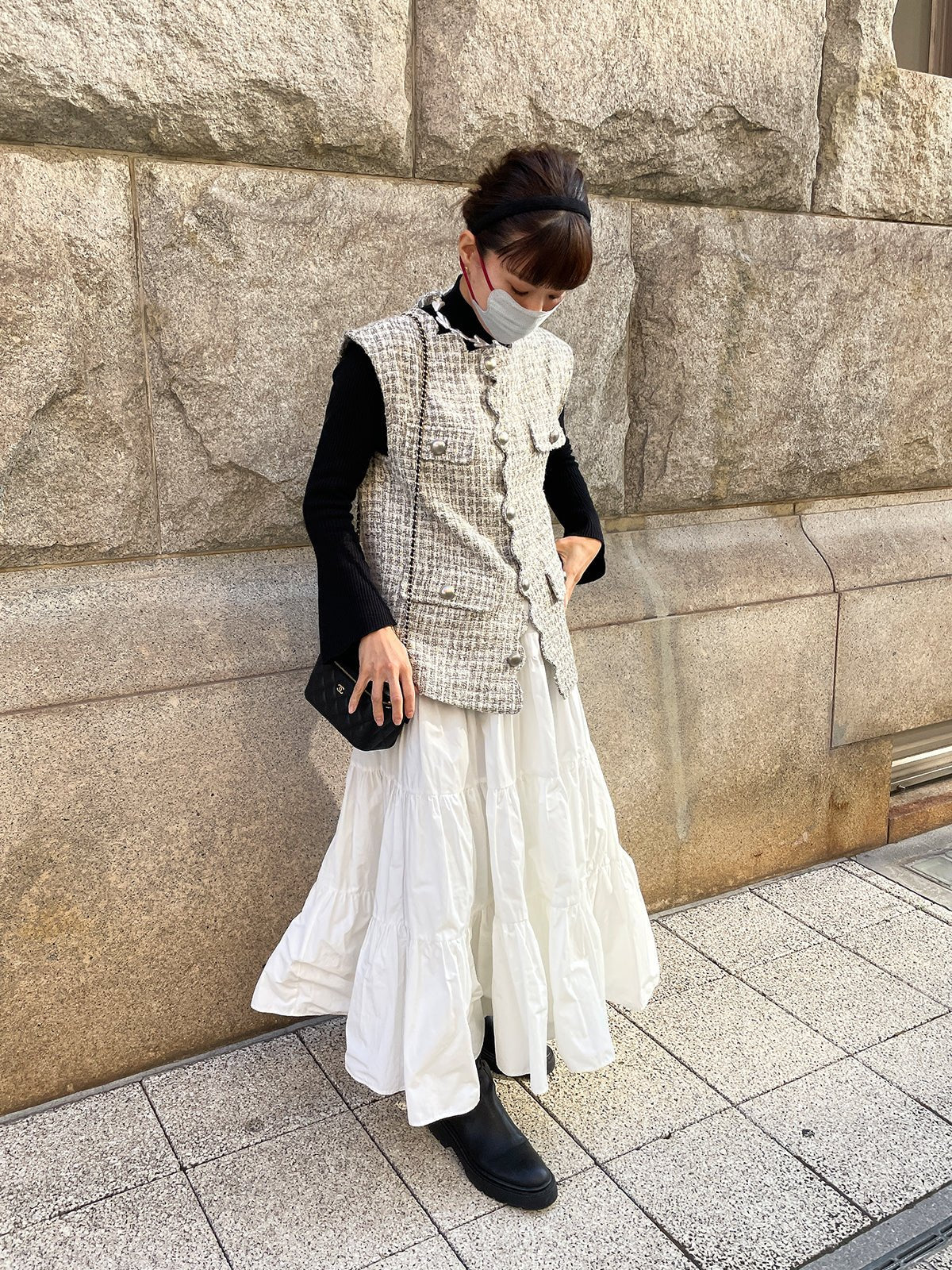 youa ユーア #youa #youabynt Scallop Tweed Gilet Gray スカラップツイードジレ グレー