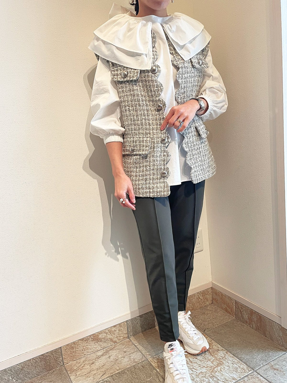 youa ユーア #youa #youabynt Scallop Tweed Gilet Gray スカラップツイードジレ グレー