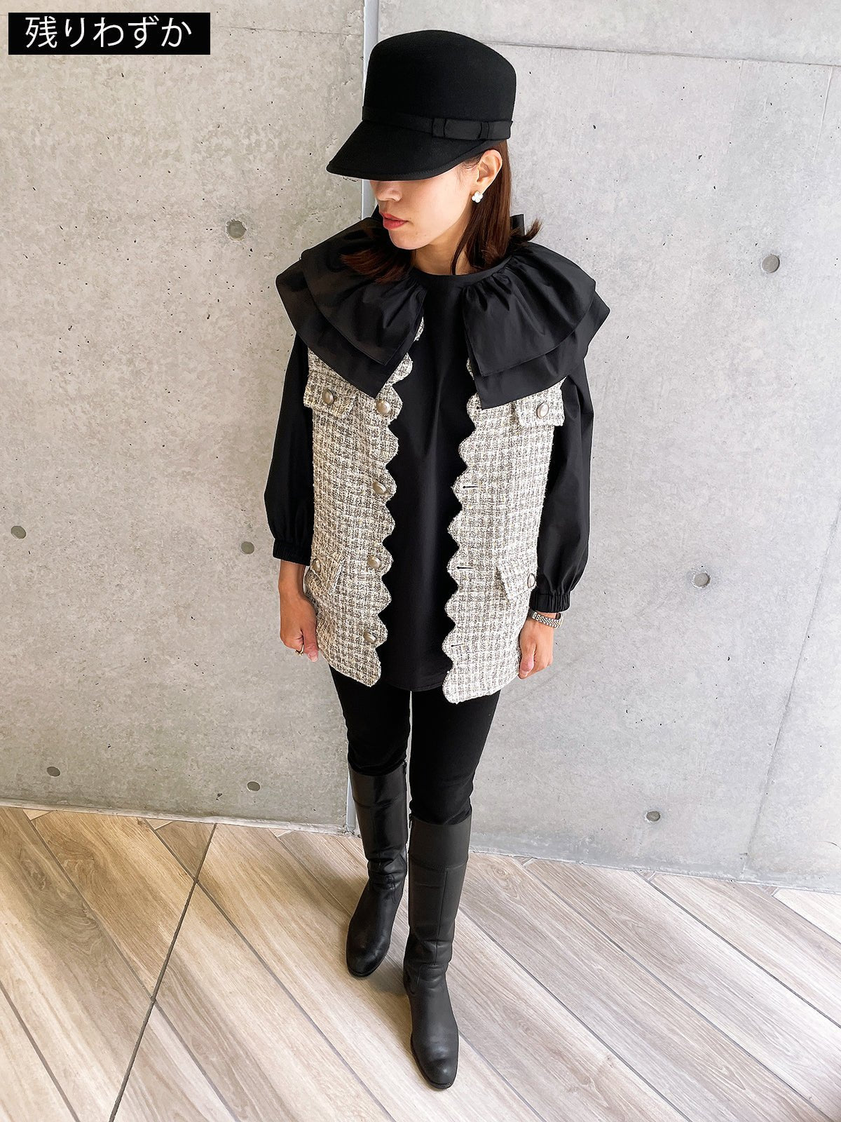 Scallop Tweed Gilet Gray / スカラップツイードジレ グレー – youa by NT