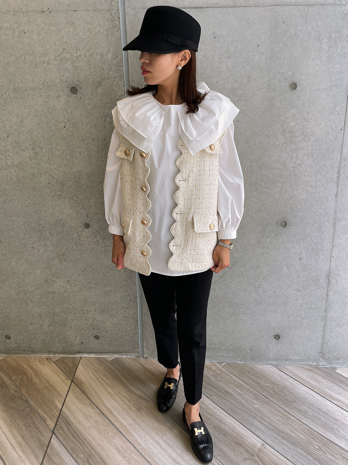 Scallop Tweed Gilet White / スカラップツイードジレ ホワイト – youa