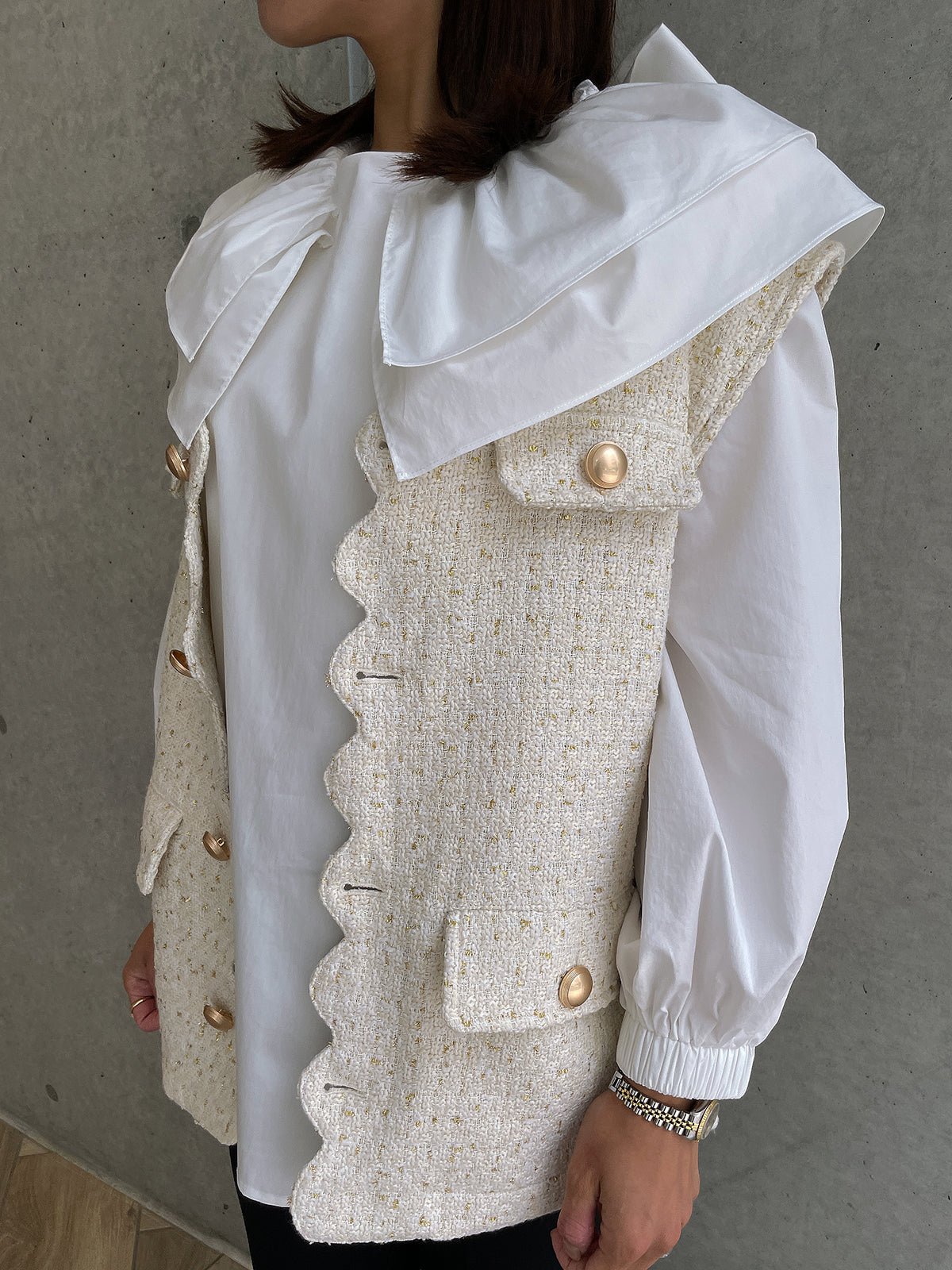 Scallop Tweed Gilet White