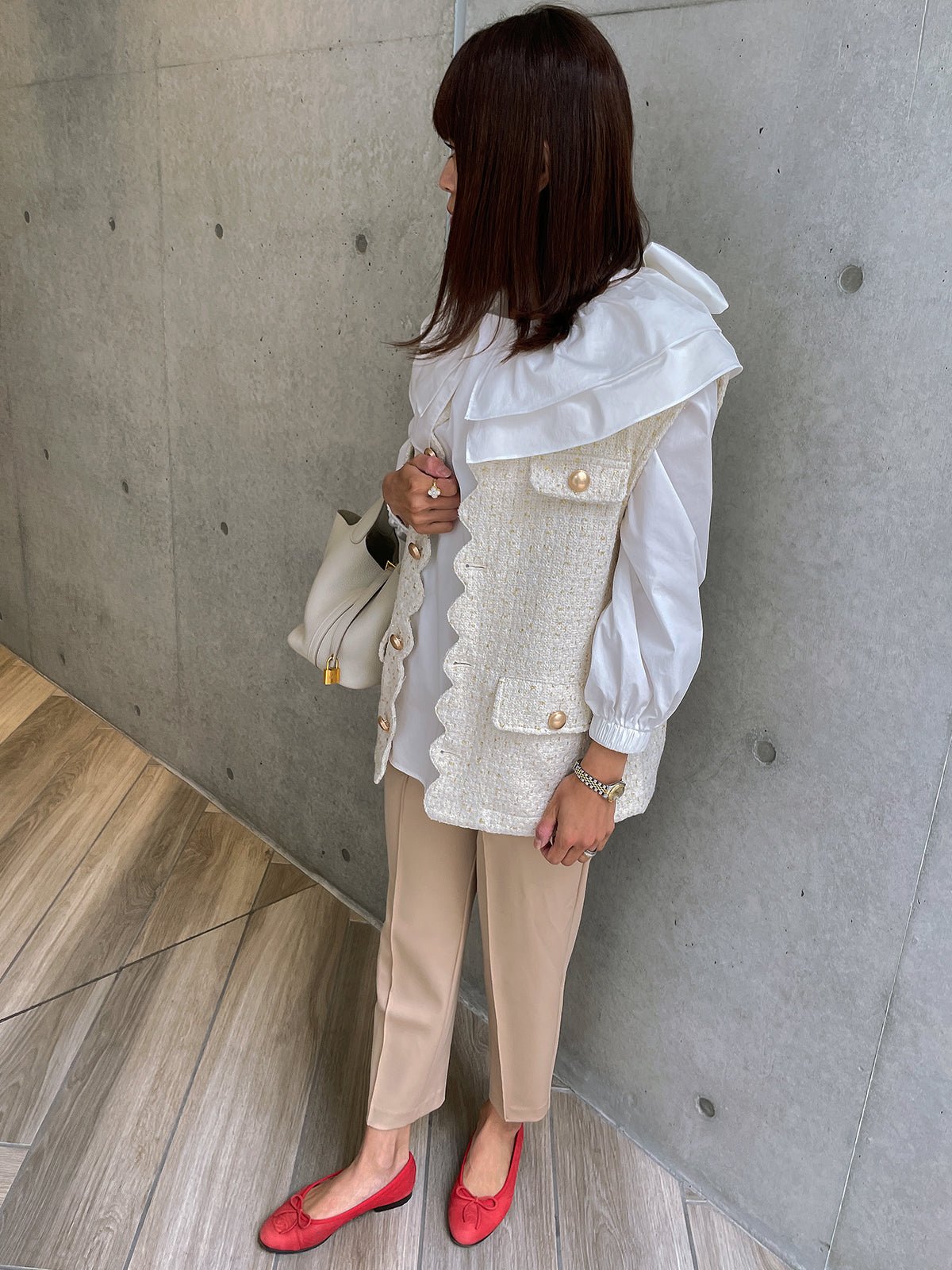 Scallop Tweed Gilet White / スカラップツイードジレ ホワイト