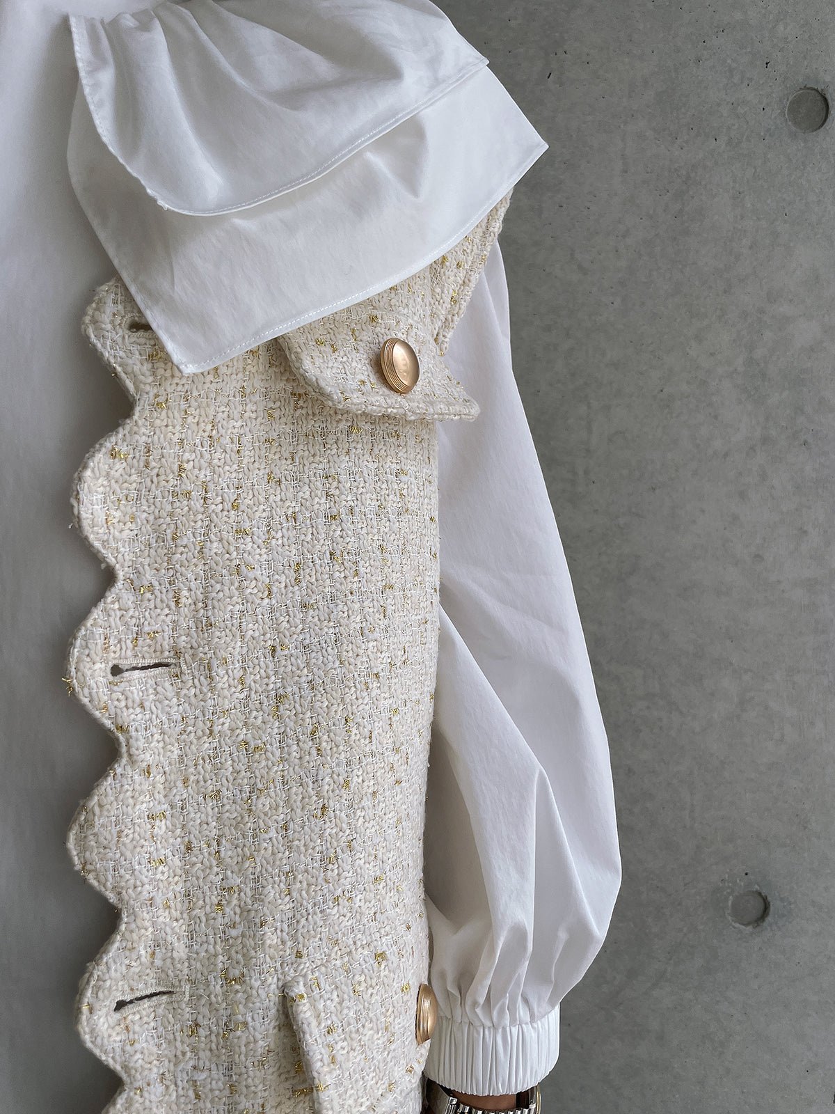 Scallop Tweed Gilet White / スカラップツイードジレ ホワイト