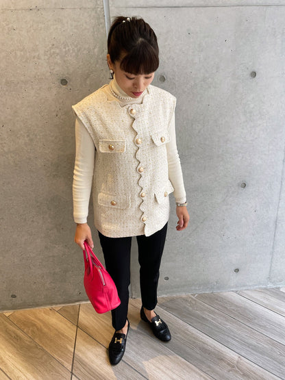 Scallop Tweed Gilet White / スカラップツイードジレ ホワイト