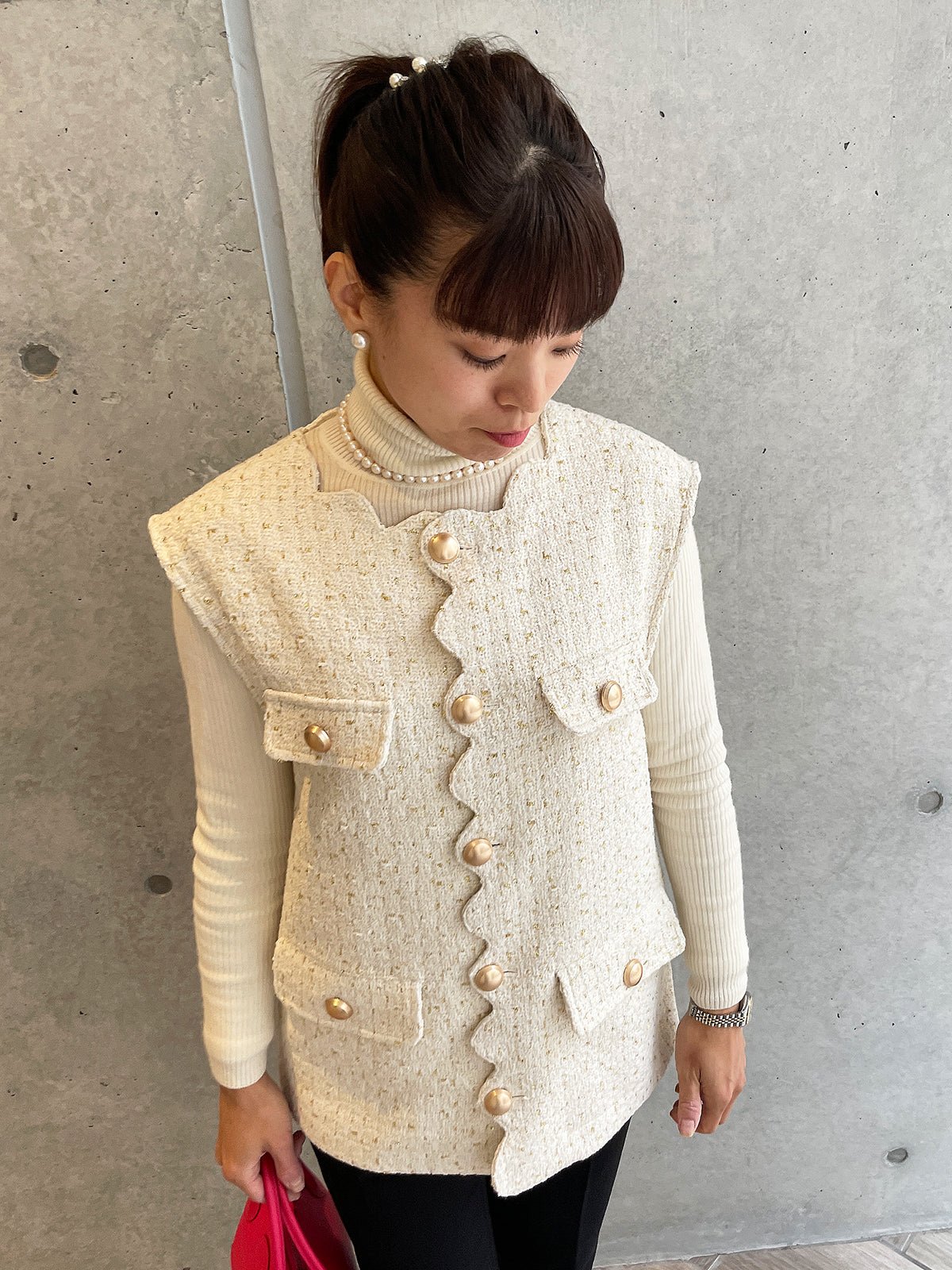 Scallop Tweed Gilet White