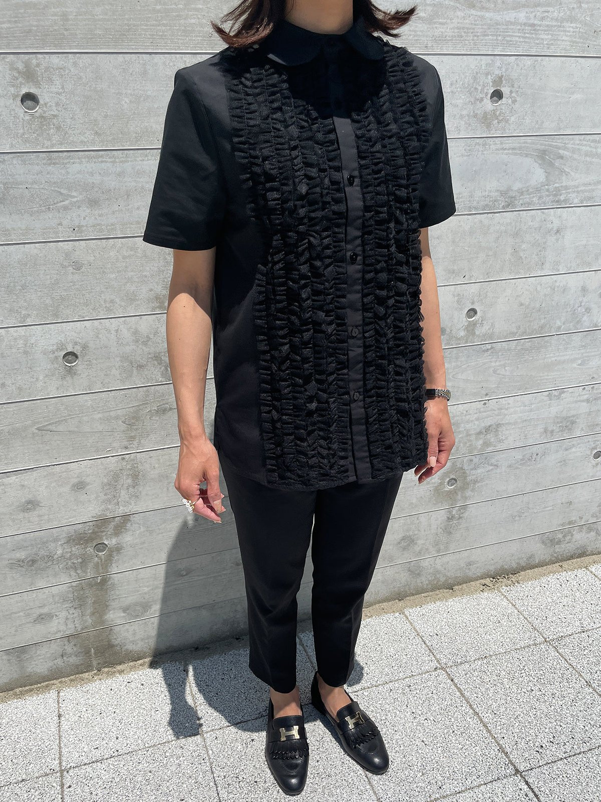 TULLE FRILL Blouse Black / チュールフリルブラウス ブラック – youa by NT