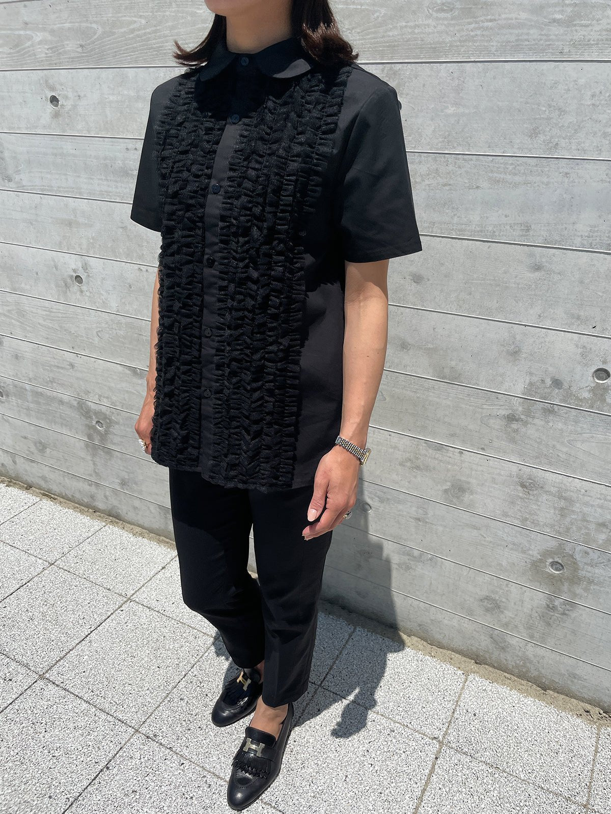 TULLE FRILL Blouse Black / チュールフリルブラウス ブラック – youa by NT