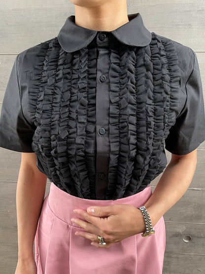 TULLE FRILL Blouse Black